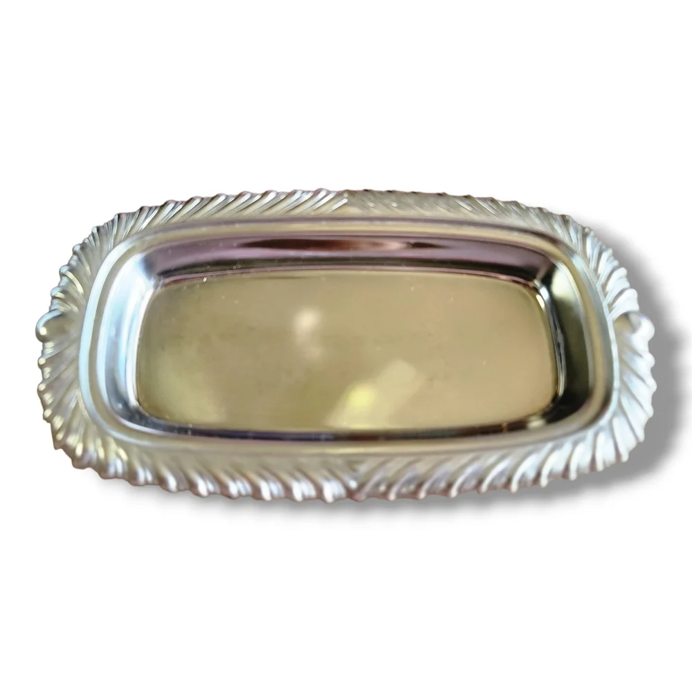 Vintage Metal Butter Dish with Black Knob
